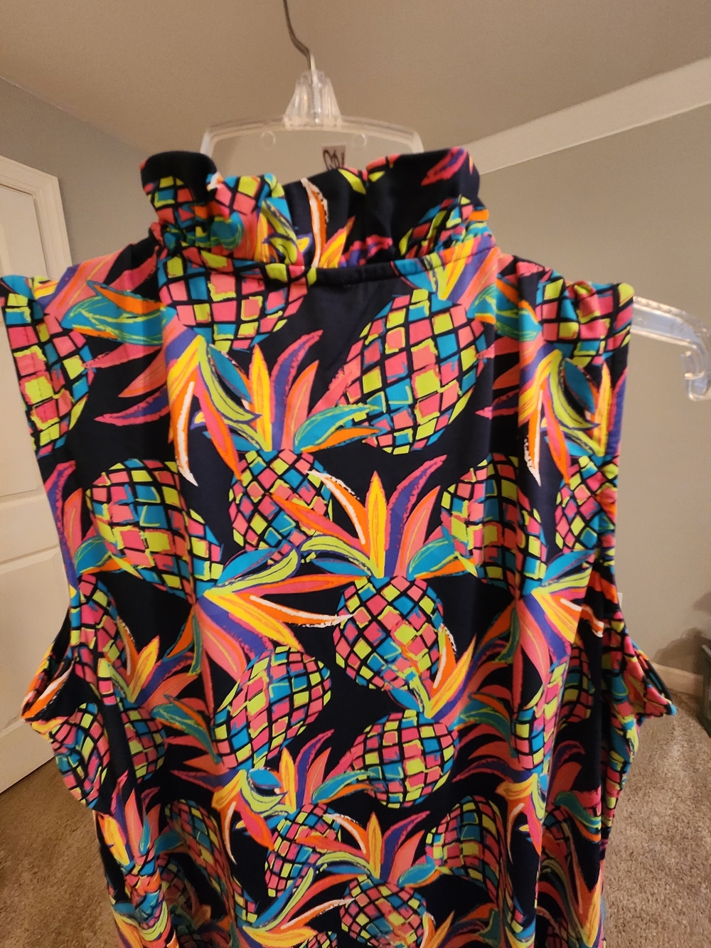 Lulu B- Sleeveless Ruffle V-Neck Pineapple Print Dress - Navy & Multi - Picture 3 of 9